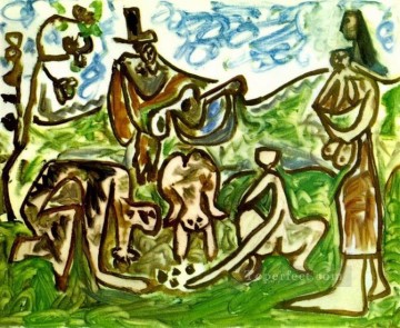 Guitarrista y personajes de un paisaje I 1960 Pablo Picasso Pinturas al óleo